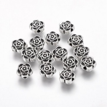 kovinske perle Tibetanski slog, b. staro srebro, 7x4 mm, oblika rožica, velikost luknje: 1 mm, 10 kos