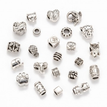 kovinske perle Tibetanski slog, b. staro srebro, dekorativne, 6~14 mm, velikost luknje: 4~9 mm, mix, 50 g