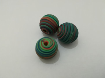lesene perle okrogle 14 mm, zeleno-rdeče, 1 kos