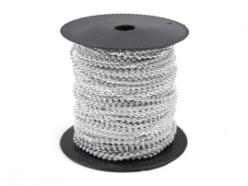 plastične perle na vrvici, 3 mm, srebrne, 1 m