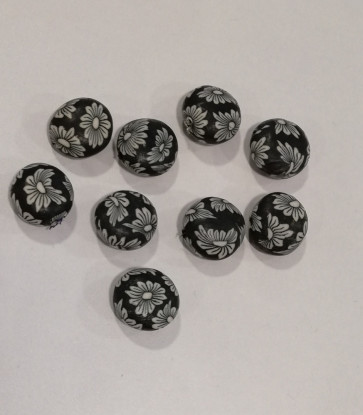 fimo perle - ploščate 2 cm, črne, 1 kos