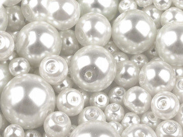 steklene perle - imitacija biserov, velikost: Ø4-12 mm, white., 50 g 