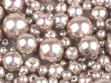 steklene perle - imitacija biserov, velikost: Ø4-12 mm, light brown, 50 g 