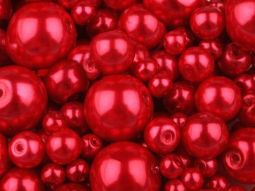 steklene perle - imitacija biserov, velikost: Ø4-12 mm, red, 50 g 