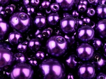 steklene perle - imitacija biserov, velikost: Ø4-12 mm, t. vijolična b., 50 g 