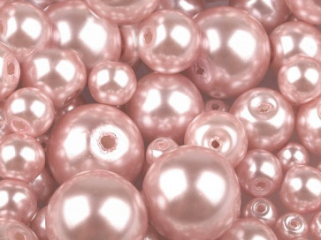 steklene perle - imitacija biserov, velikost: Ø4-12 mm, puder-roza b., 50 g 