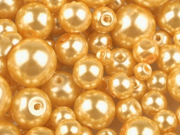 steklene perle - imitacija biserov, velikost: Ø4-12 mm, sv. zlate b., 50 g 