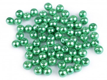 steklene perle - imitacija biserov, velikost: 6 mm, pastel green, 50 g (ca.185 kos)