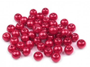 steklene perle - imitacija biserov, velikost: 6 mm, rdeče b., 50 g (ca.185 kos)