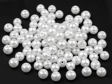 steklene perle - imitacija biserov, velikost: 6 mm, bela b., 50 g (ca.185 kos)