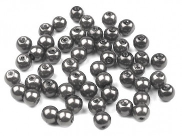 steklene perle - imitacija biserov, velikost: 6 mm, t. siva b., 50 g (ca.185 kos)
