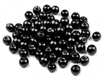 steklene perle - imitacija biserov, velikost: 6 mm, črna b., 50 g (ca.185 kos)