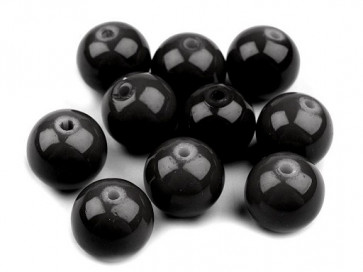 steklene perle - imitacija biserov, velikost: 10 mm, črna b., 50 g (ca.80 kos)