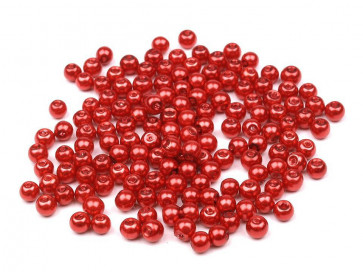 steklene perle - imitacija biserov, velikost: 4 mm, strawberry red, 50 g 