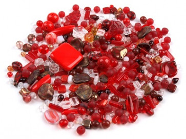 steklene perle - mix, rdeče, 50 g