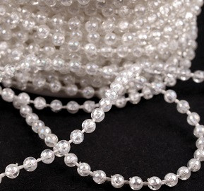 plastične perle na vrvici, 3 mm, bele, prosojne, 1 m