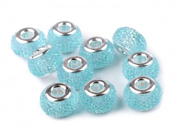 akrilne perle z veliko luknjo 9x14 mm, turquoise - AB, 1 kos