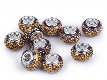 akrilne perle z veliko luknjo 9x14 mm, gold lt. - AB, 1 kos