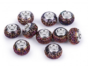 akrilne perle z veliko luknjo 9x14 mm, dark purple, 1 kos