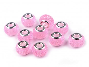 akrilne perle z veliko luknjo 9x14 mm, light pink, 1 kos
