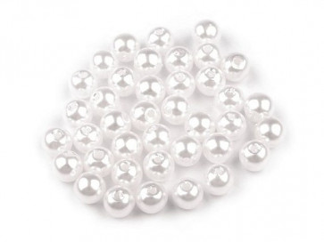 plastične perle - imitacija biserov, velikost: Ø6 mm, bele b., 50 g (ca. 300 kos)