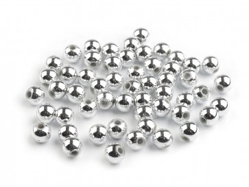 plastične perle - imitacija biserov, velikost: Ø6 mm, metallic silver, cca 500 kosov, 50 g