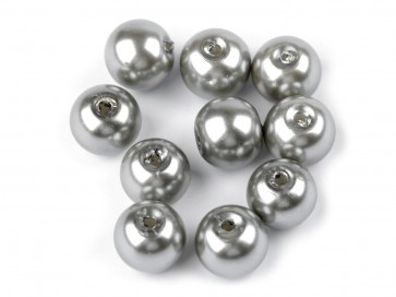 steklene perle - imitacija biserov, velikost: 8 mm, sive b., 50 g (ca.74-78 kos)