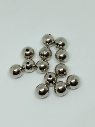 plastične perle - okrogle, 9 mm, platinaste b., 20 g