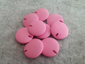 lesene perle ploščate - okrogle 25 mm, sv.roza, 5 kos
