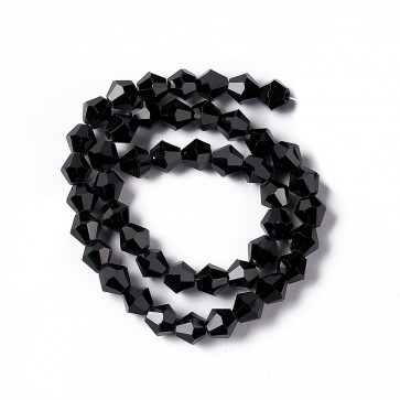 steklene perle - bikoni 6 mm, črne barve, 1 niz - cca 48 kos