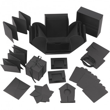 osnova za škatlo presenečenja (Explosion Box), 7x7x7,5+12x12x12 cm, črna b., 1 komplet