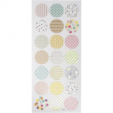 nalepke, 10x23 cm, samolepilne, krogci - pastelne barve, 1 pola - 21 krogcev