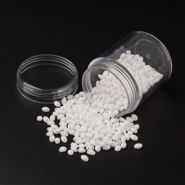 steklene perle, 5x3.5x3 mm, 2 luknji velikosti: 0.5 mm, bela b., 10 g