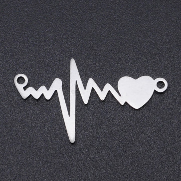 obesek/vmesnik za nakit, oblika srčnega utripa, 16x28.5x1 mm, nerjaveče jeklo, 1 kos