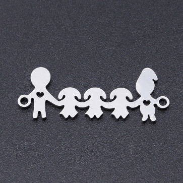 obesek/vmesnik za nakit, oblika družina, 29x11x1 mm, luknja: 1.5 mm, nerjaveče jeklo, 1 kos