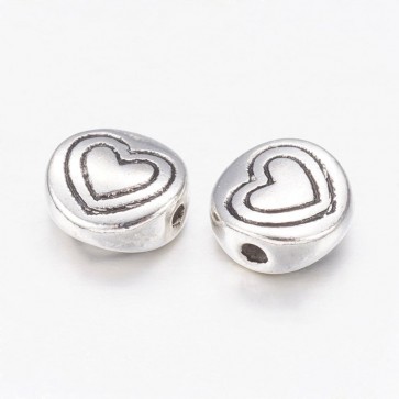 kovinske perle Tibetanski slog, b. staro srebro, 6x6x3 mm, oblika okrogla s srcem, velikost luknje: 1.5 mm, 10 kos