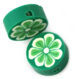 fimo perle okrogle - ploščate 10 mm, zelene, 5 kos