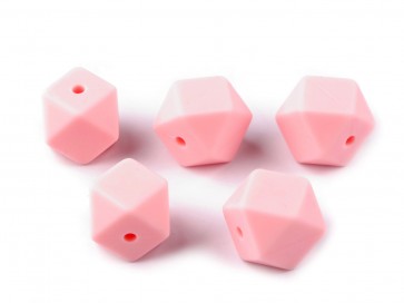 silikonske perle, 14x14 mm, sv.roza b., velikost luknje: 2 mm, 1 kos