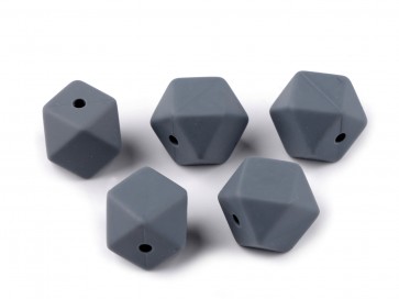 silikonske perle, 14x14 mm, temno sive b., velikost luknje: 2 mm, 1 kos