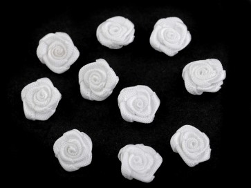 dekorativna roža iz satena, 10 mm, "white" b., 1 kos