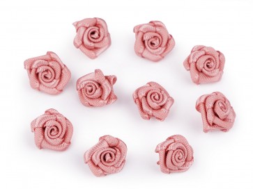dekorativna roža iz satena, 10 mm, "vintage pink" b., 1 kos