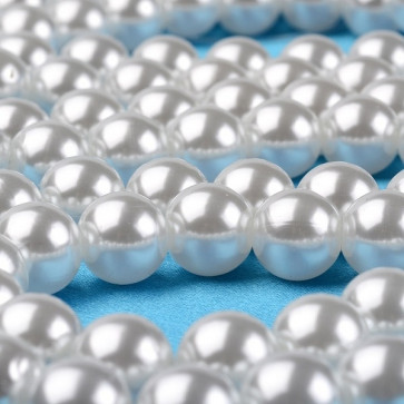 plastične perle okrogle, 12 mm, luknja: 2 mm, bela b.-ABS imitacija, 50 gr
