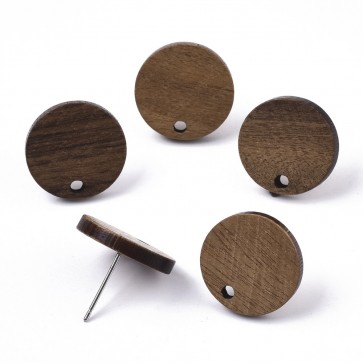 osnova za uhane (krog) - les & nerjaveče jeklo, 15 mm (leseni del - Coconut Brown), velikost luknje: 1,8 mm, 1 kos
