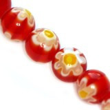 millefiori perle okrogle 8 mm, rdeče, 1 niz-38 cm