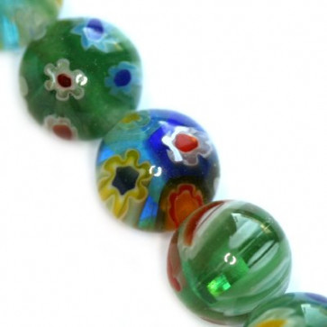 millefiori perle okrogle 8 mm, zelene, 1 niz-38 cm