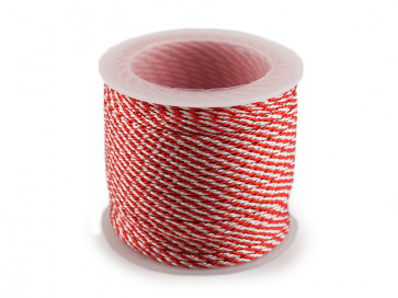 dekorativna vrvica 2 mm, belo rdeča, 1 m