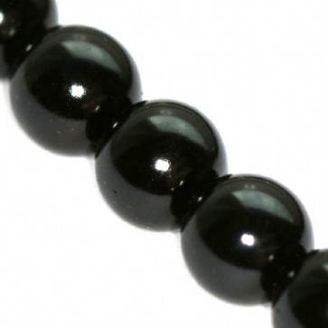 steklene perle, okrogle 6 mm, črne, 1 niz - 80 cm