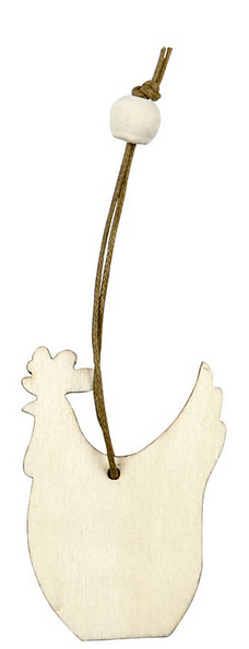 leseni obesek - kokoška 5.5 cm, naraven, z vrvico, 1 kos