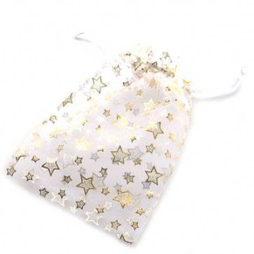organza vrečke 12x18 cm, bele z zvezdicami, 1 kos