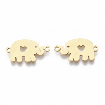 obesek/vmesnik za nakit, oblika slon, 11x19.5x1 mm, luknja: 1.4 mm, zlate barve, nerjaveče jeklo, 1 kos